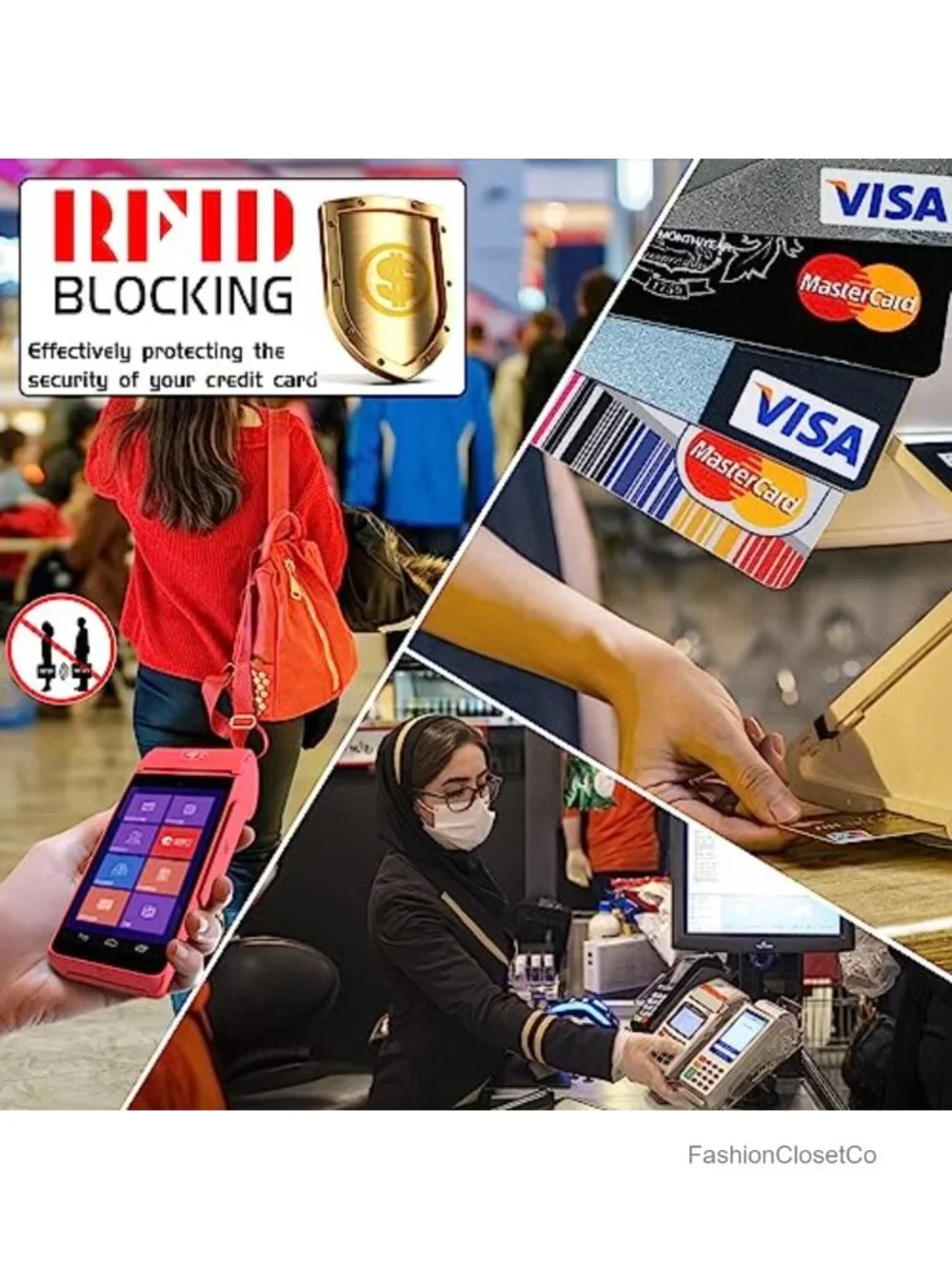 RFID Blocking Wristlet Keychain Wallet with Card Slots and Zipper Compartment